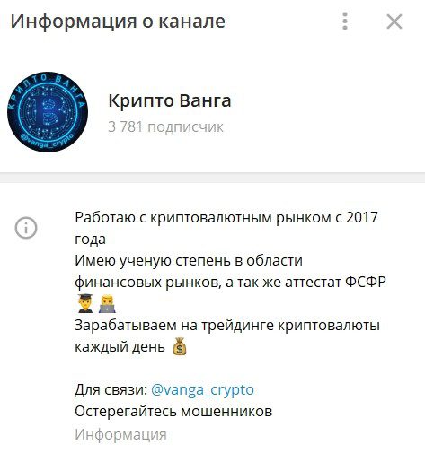 Информация о канале Крипто Ванга