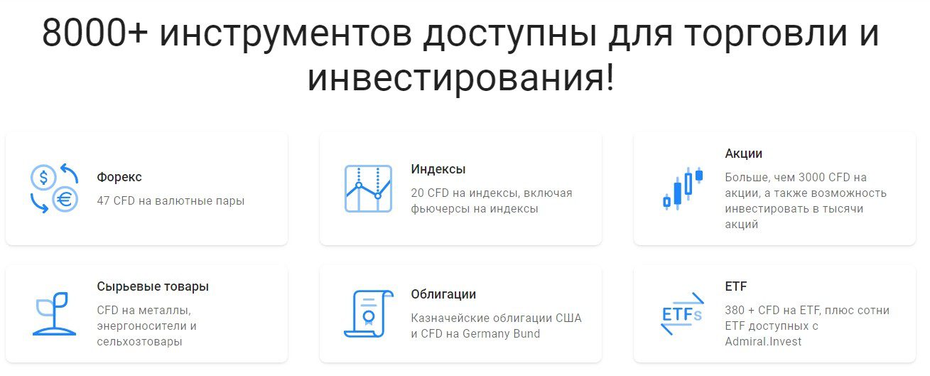 Доступные инструменты для торговли и инвестирования Admiral Markets