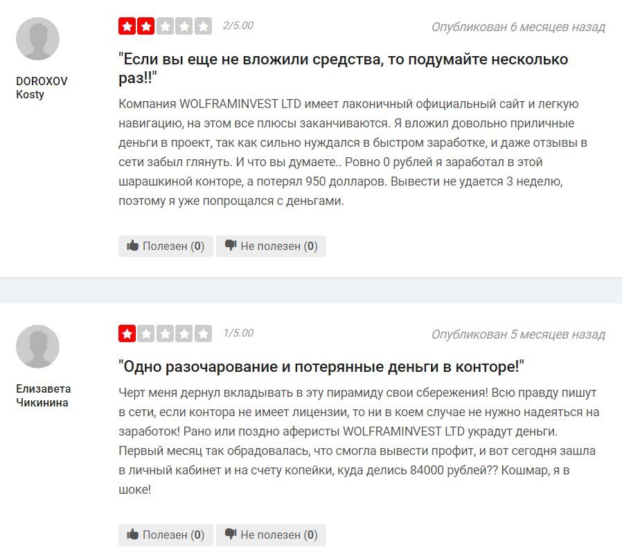 Отзывы о Wolframinvest