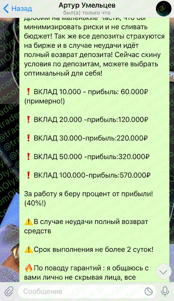 Ольга Investment прибыль