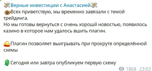 Верные инвестиции с Анастасией телеграмм