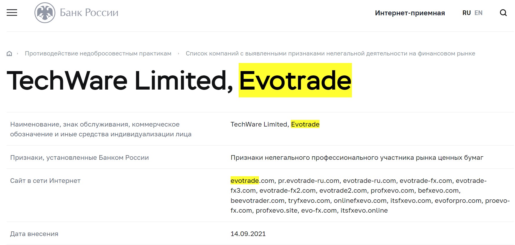 Evotrade обзор брокера