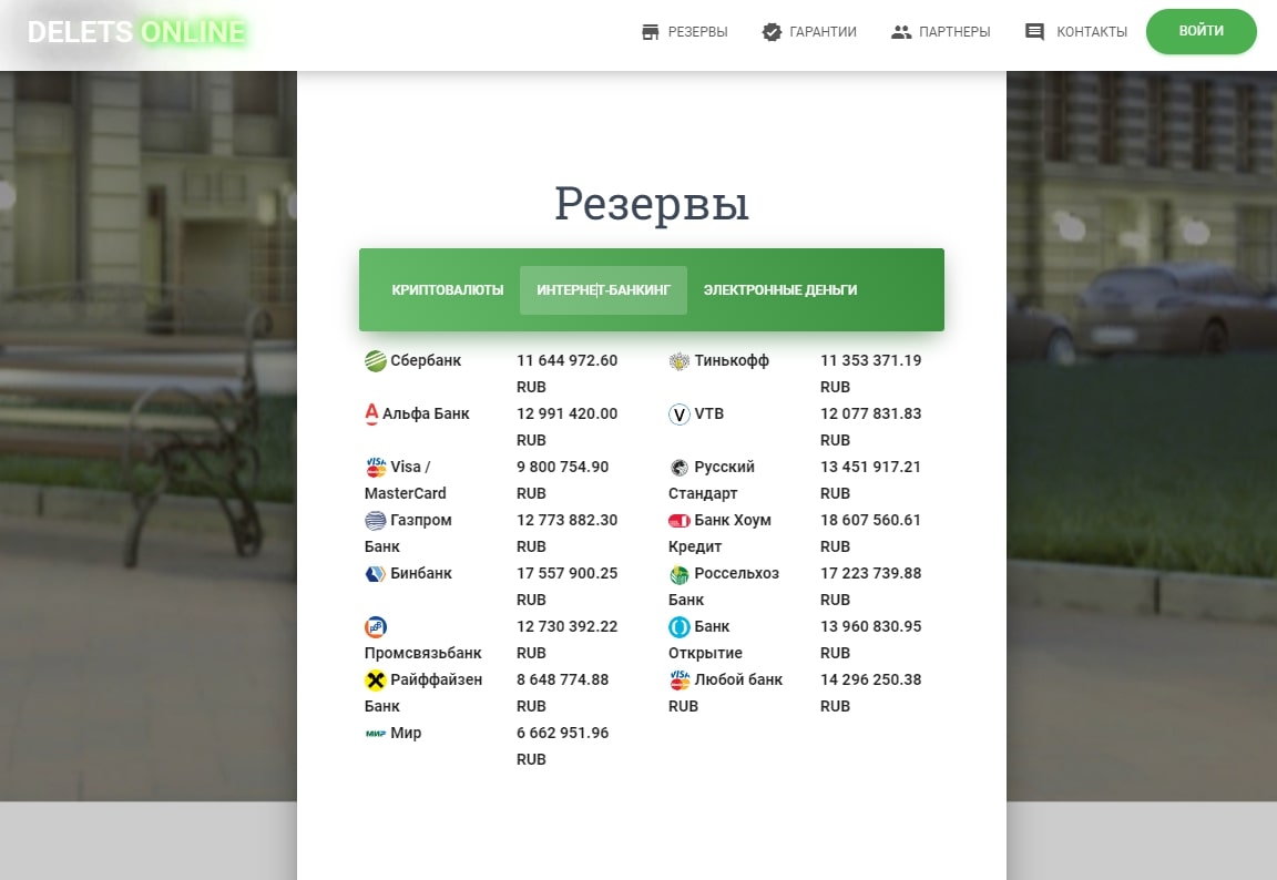 Delets Online резервы