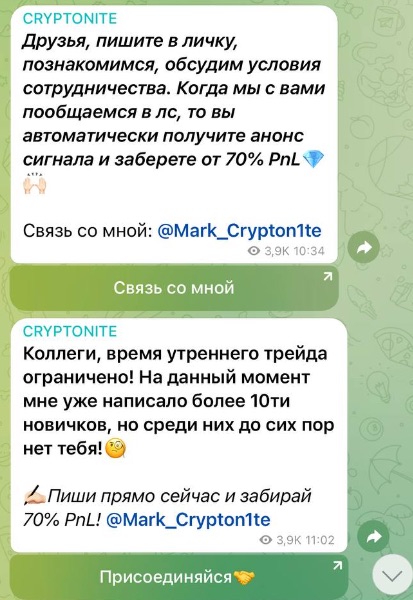 Новостная лента в телеграм-канале CRYPTONITE