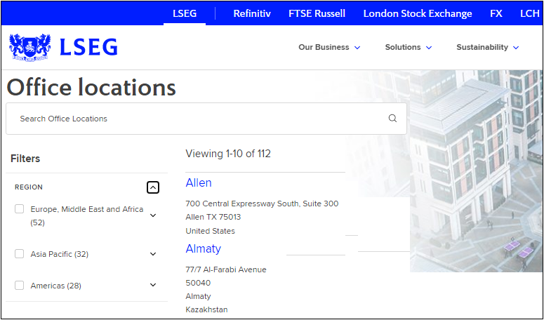 Локации офисов London stock