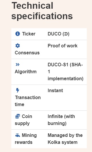 Спецификации Duinocoin