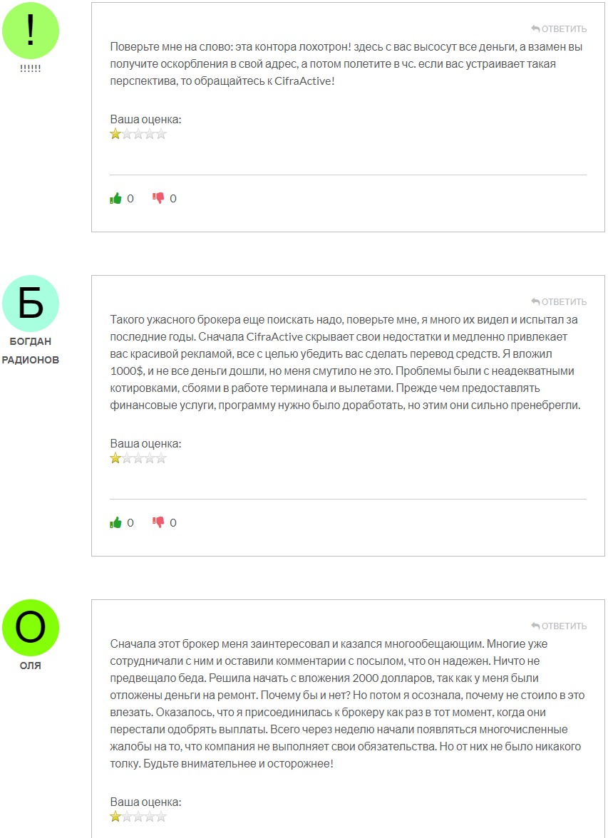 Отзывы о проекте CifraActive