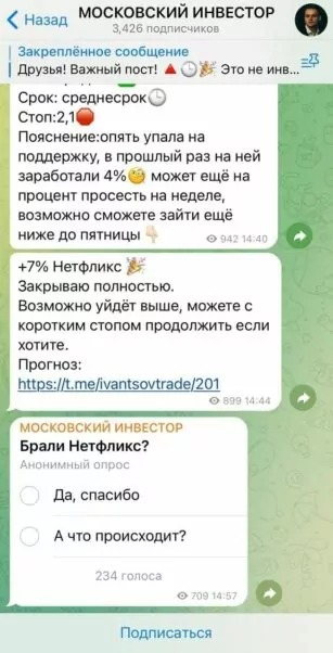 Схема телеграмм канала Московский инвестор