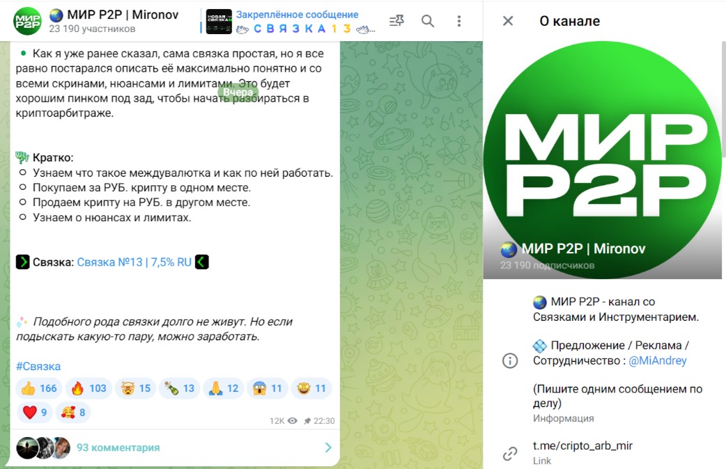 Телеграмм МИР P2P Mironov